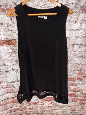 Cato Black Sleeveless Tank with Lace Hem